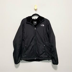 The North Face Black Nylon Fleece Lined Zip Up Lightweight Hooded Jacket